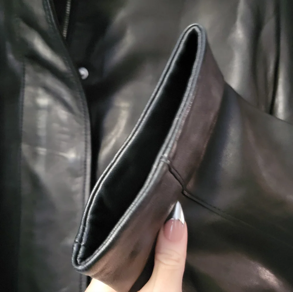 AllSaints Ryder Funnel Neck Cropped Lambskin Leather Jacket - Picture 8 of 13